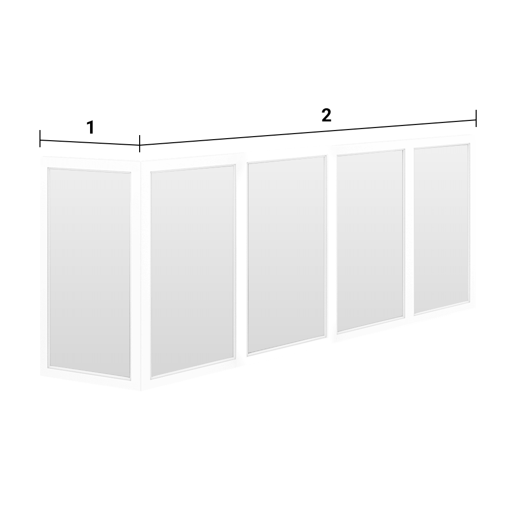 Г-образный балкон с четыремя раздвижными створками