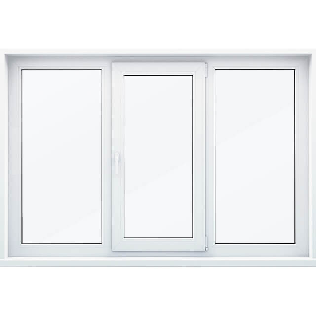 Трехстворчатое окно с двумя глухими и одной откидной створкой