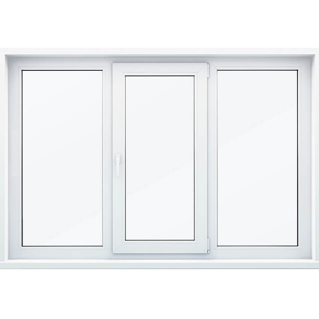 Трехстворчатое окно с двумя глухими и одной поворотно-откидной створкой