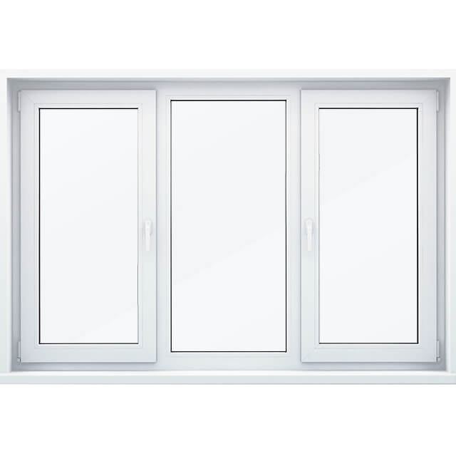 Трехстворчатое окно с двумя откидными и глухой створками